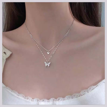 Necklace Butterfly Pendant Chain Women Rhinestone Jewelry Layered Clavicle